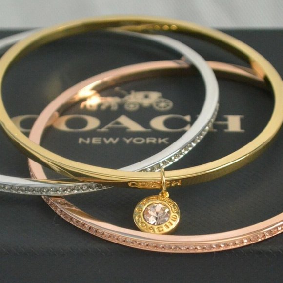 Coach 3pc Multi-Color Pave Box Bangle Bracelet Set F37602 NWT - Picture 4 of 6